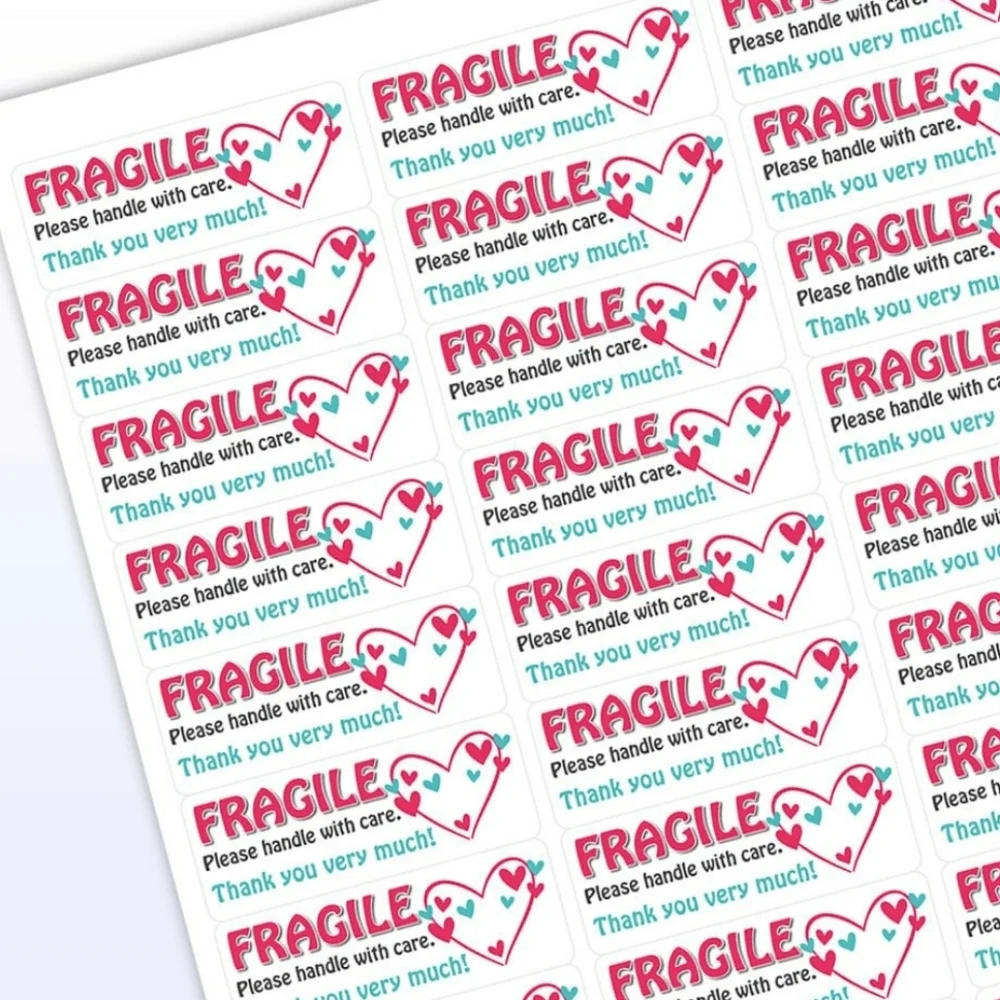 ♥️ 5x25 / 120 Thank Hearts Fragile Stickers MATTE PAPER